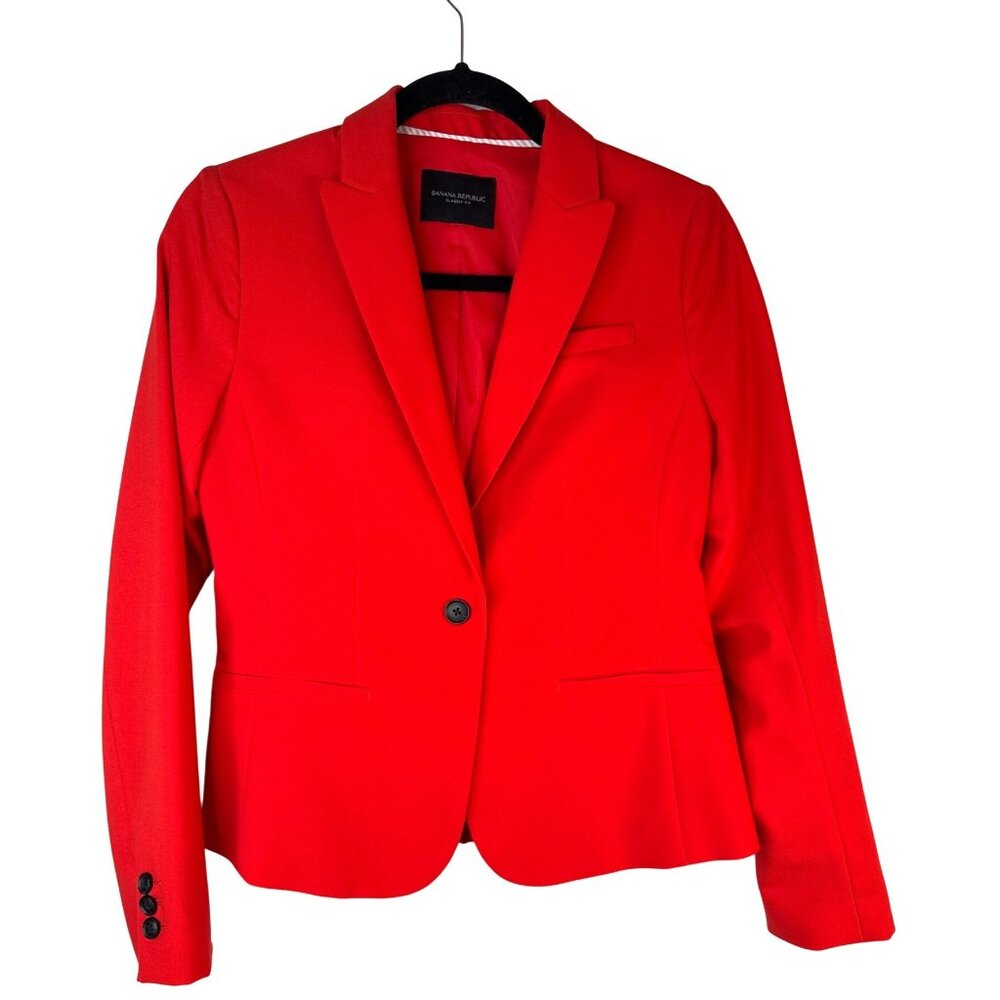 NEW Banana Republic 0 Red Classic Fit Blazer Italian Wool Blend Button Cuffs